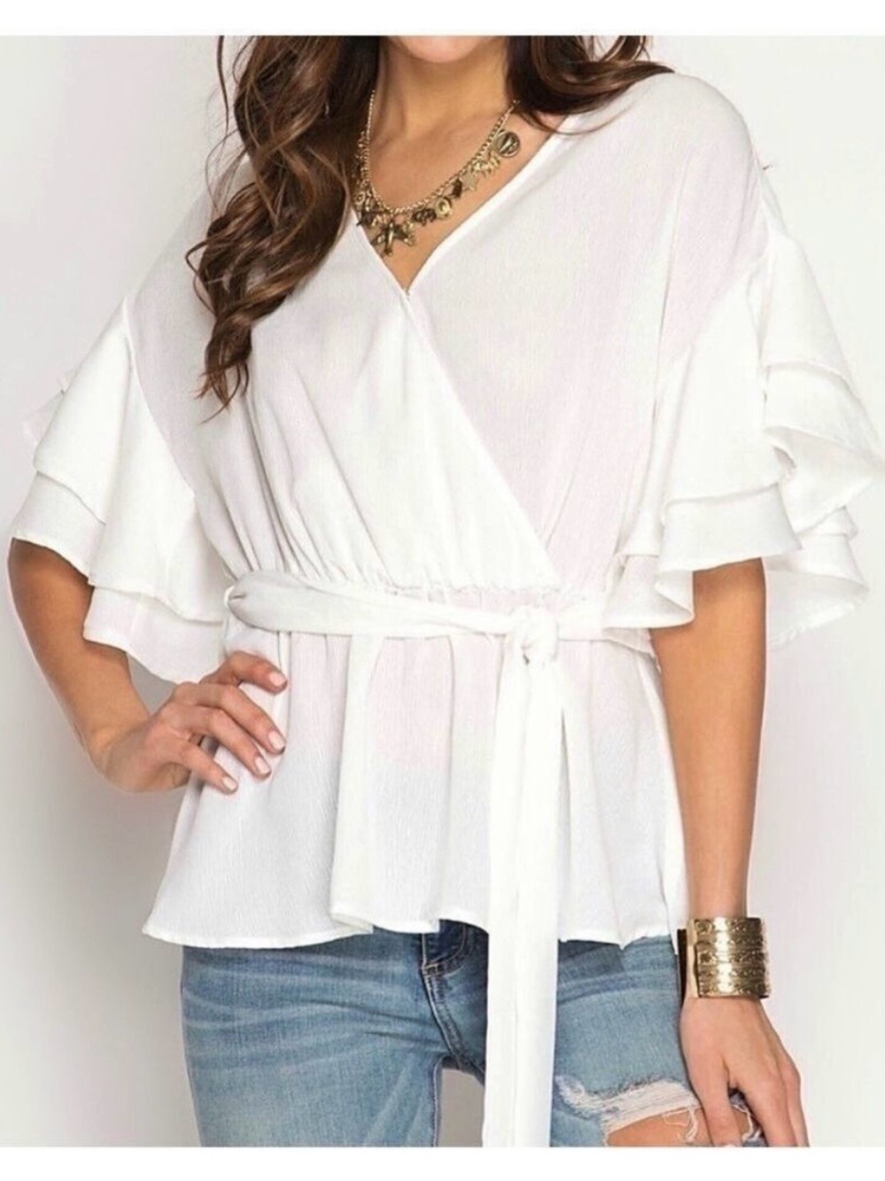 She + Sky Ruffle Wrap Top